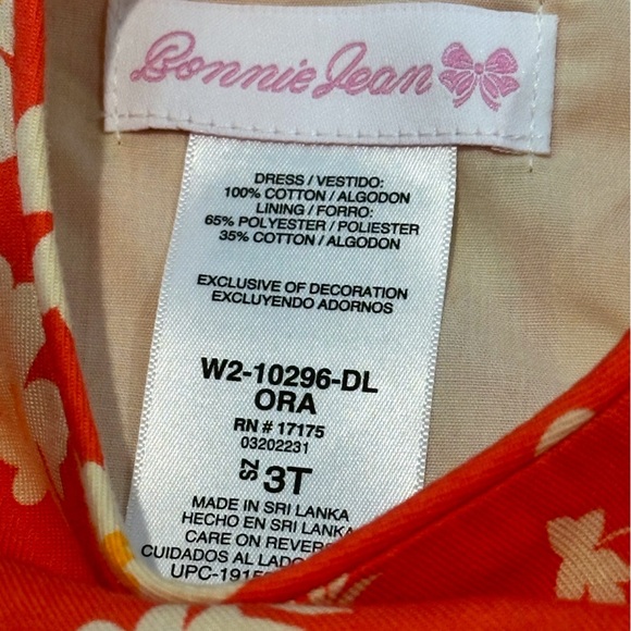 Bonnie Jean Girls 3T Orange and Yellow Floral Long Sleeve Smocked Dress - Picture 3 of 5